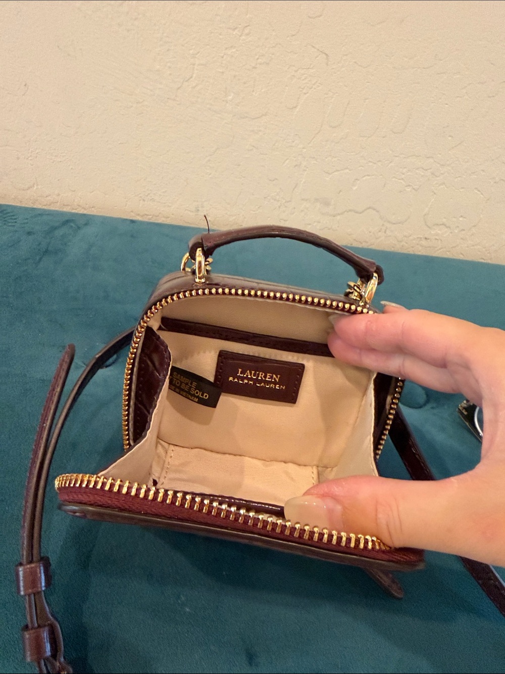 Ralph Lauren Dark Brown Croc-Embossed Mini Crossbody Wallet - Picture 4 of 6